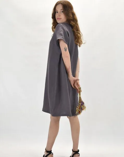 Aatise Aatise Shiftkleid kurzarm aus 100% Leinen Zelda, Lila, – Produktbild 4 von 4