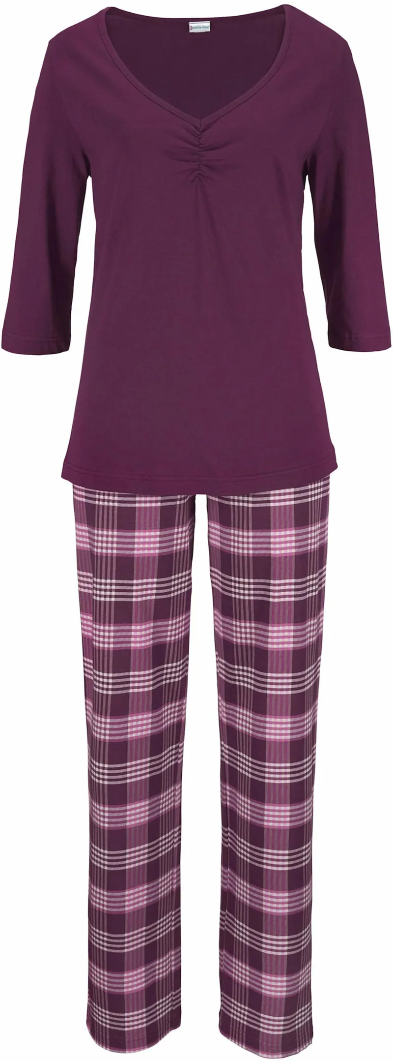 Vivance Dreams by Lascana Pyjama rosa-kariert, bordeaux-kariert, Rosa-kariert, bordeaux-kariert, – Produktbild 2 von 3