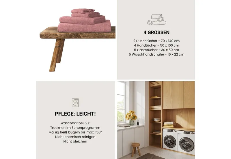 Schiesser Schiesser Handtücher Skyline Color aus 100 % Baumwolle mit eleganter Streifenbordüre, Frottier (Set, 4-St), OEKO-TEX® MADE IN GREEN, Rosa, – Produktbild 5 von 5