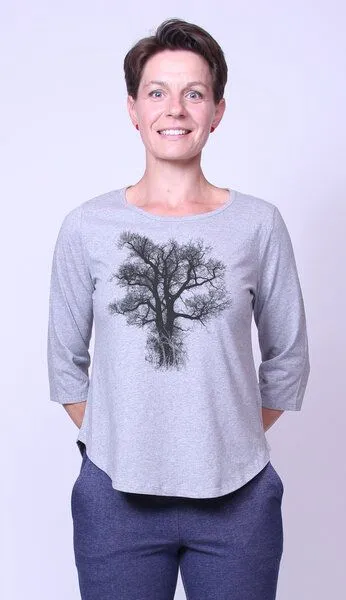Peaces.bio - handbedruckte Biomode Peaces.bio - handbedruckte Biomode Bio-Damen-3/4 Arm Shirt Chestnut, Hellgrau, – Produktbild 2 von 2