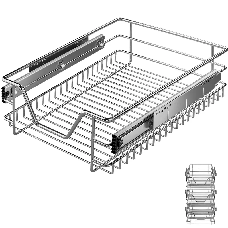 Casaria® Teleskopschublade 3er-Set 40cm Schrankbreite Außenmaß, Silber, – Produktbild 1 von 1