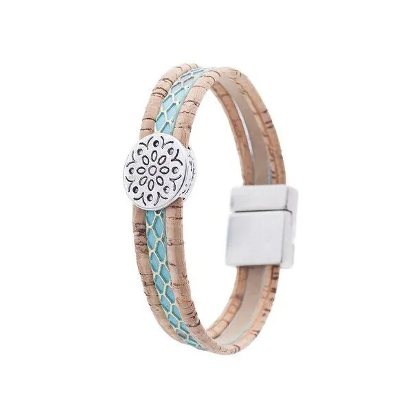 Kork-Deko Kork-Deko Modisches Armband aus Kork, türkies mit seilbernem Element – Produktbild 1 von 2
