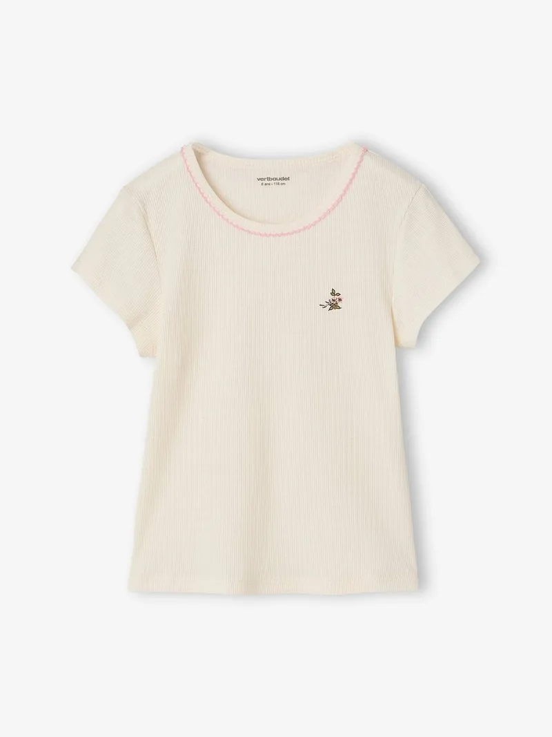 Vertbaudet 3er-Pack T-Shirts mit Picotkante aus Rippjersey Mädchen, Beige, – Produktbild 2 von 4