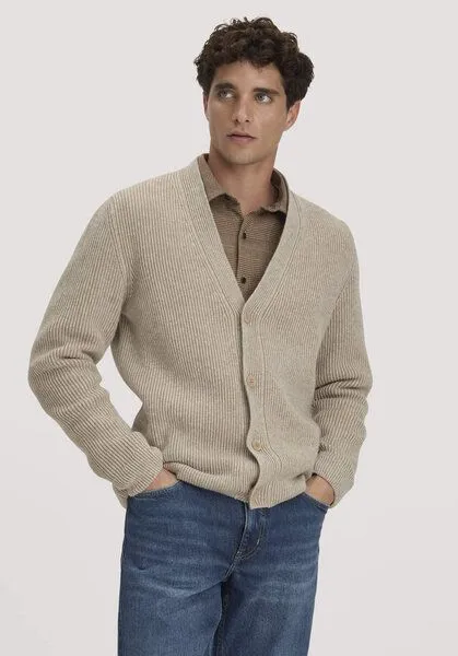 hessnatur hessnatur Double-Knit Cardigan Regular aus Bio-Baumwolle und Bio-Merinowolle mit recycelter Wolle, Perlmutt, – Produktbild 1 von 4