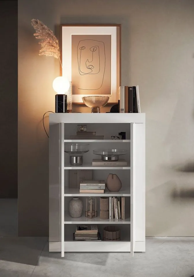 Home affaire Schuhschrank Basic Breite 78 cm, Höhe 116 cm, Schuhkommode, moderne Rahmenoptik, Metallgriffe, 4 Einlegeböden, Weiß, – Produktbild 5 von 5