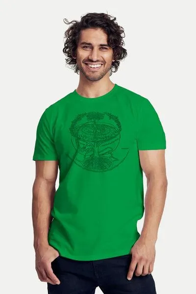 Peaces.bio - handbedruckte Biomode Peaces.bio - handbedruckte Biomode Bio-Herren-T-Shirt "Weltenesche", Grün, – Produktbild 1 von 1