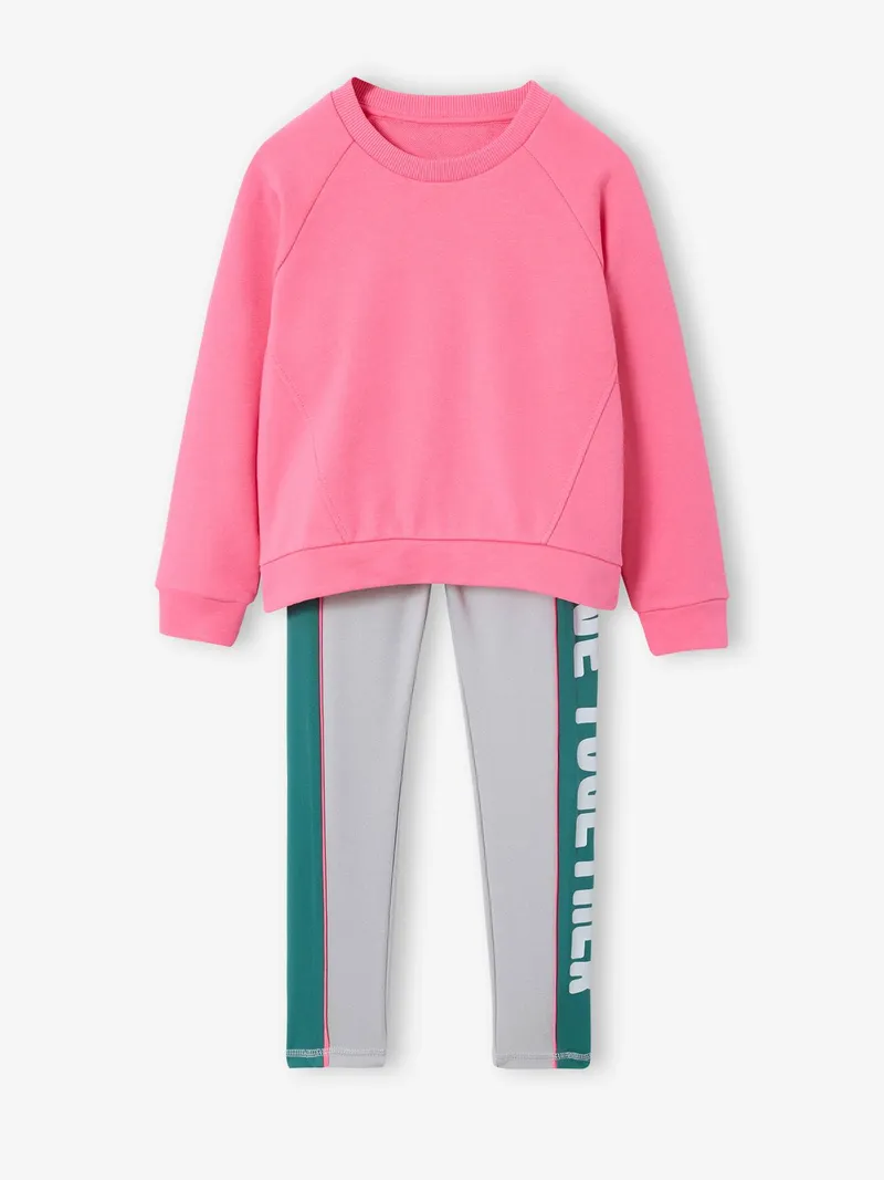 Vertbaudet Set aus Sweatshirt und Leggings für Mädchen, Grau meliert, – Produktbild 2 von 4