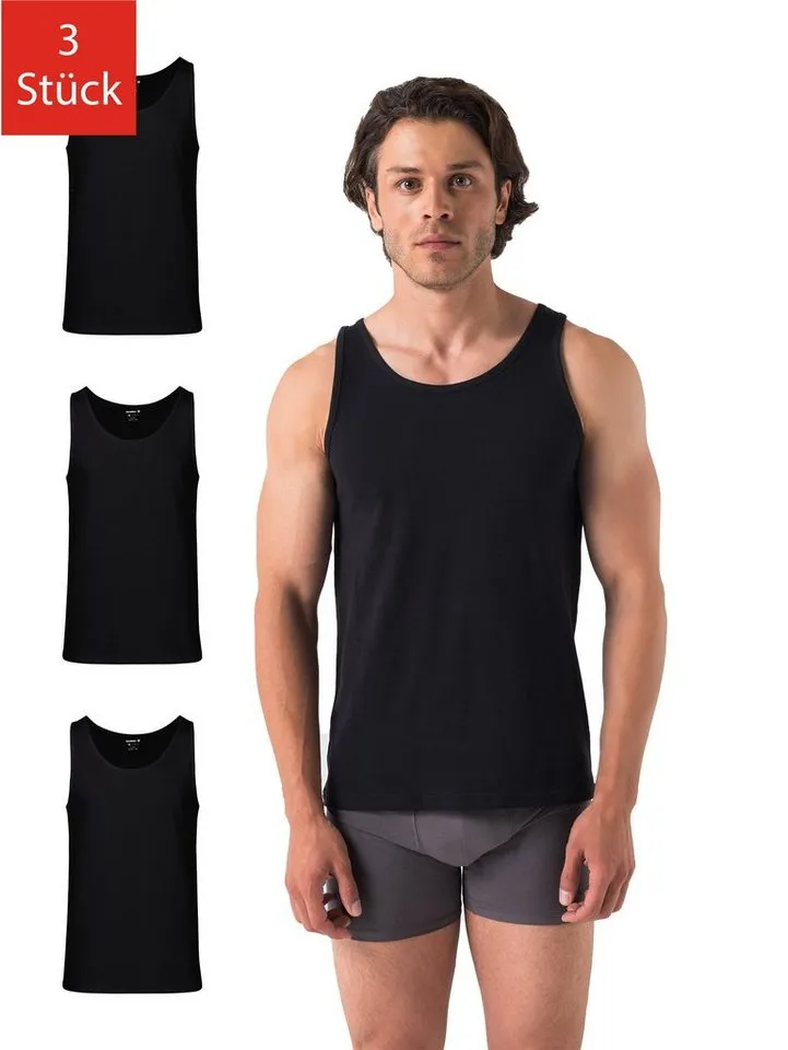 Barrio 13 Barrio 13 Tanktop Unterhemd Achselshirt für Herren (Packung, 3-tlg., 3er-Pack) Feinripp aus Baumwolle, Schwarz, – Produktbild 2 von 4
