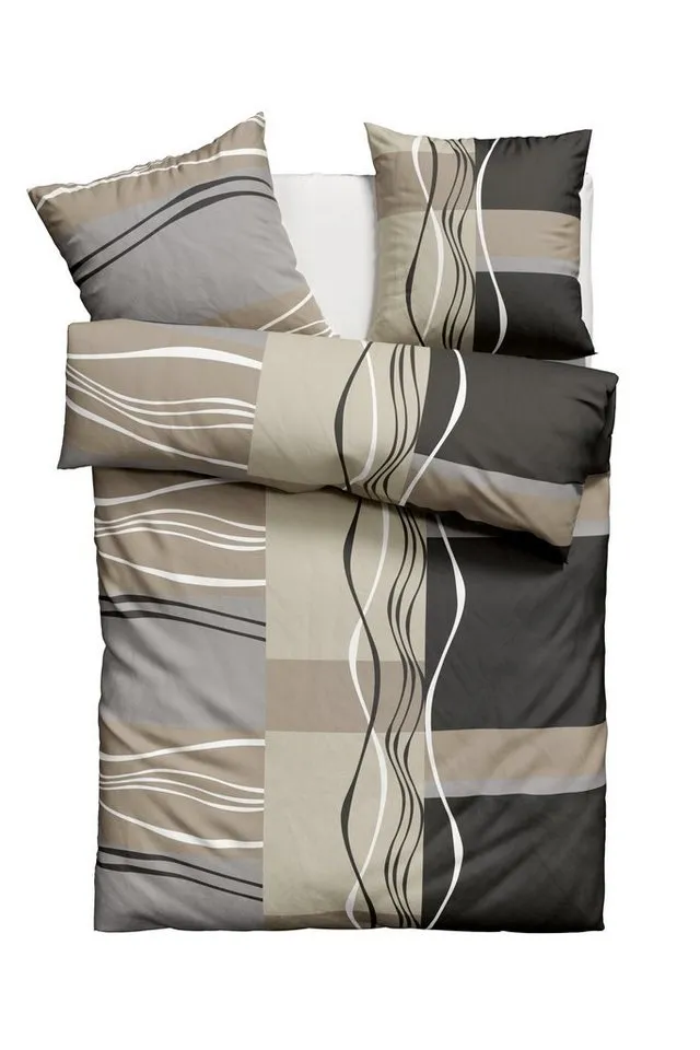 OTTO home Bettwäsche Kelian in Gr. 135x200, 155x220 cm u.a. Bettwäsche-Set mit Baumwolle, Linon, 2 teilig, in verschiedenen Qualitäten, gemusterte Bettwäsche, Beige|grau, – Produktbild 2 von 7