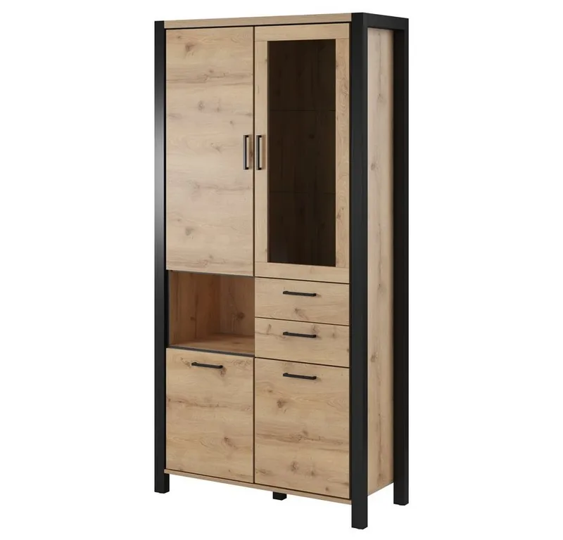 Lomadox Vitrine ACCRA-83 Taurus Eiche Nb. mit LED Beleuchtung 100/200/41 cm, Braun, – Produktbild 2 von 4