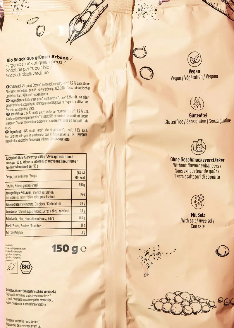 KoRo Bio Erbsenflips mit Meersalz 150 g – Produktbild 3 von 5