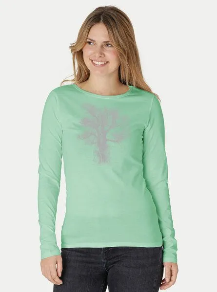 Peaces.bio - handbedruckte Biomode Peaces.bio - handbedruckte Biomode Bio-Damen-Langarmshirt Chestnut, Mint, – Produktbild 3 von 3