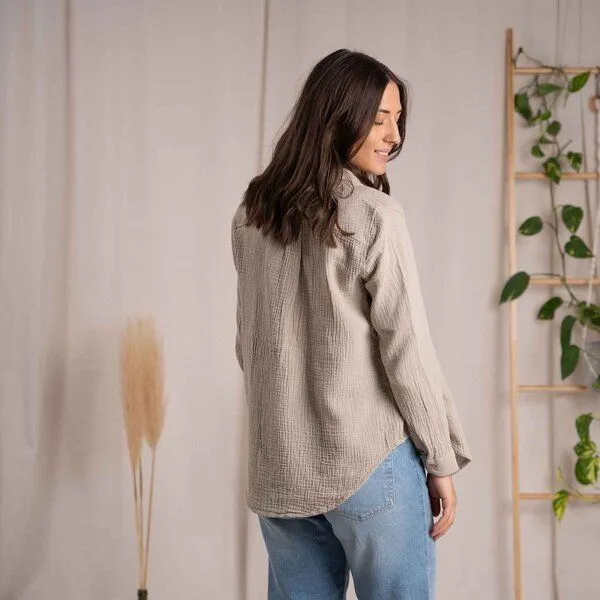 Vresh Clothing Vresh Clothing Vyllin - Musselin Hemd aus Biobaumwolle, Beige, – Produktbild 3 von 4