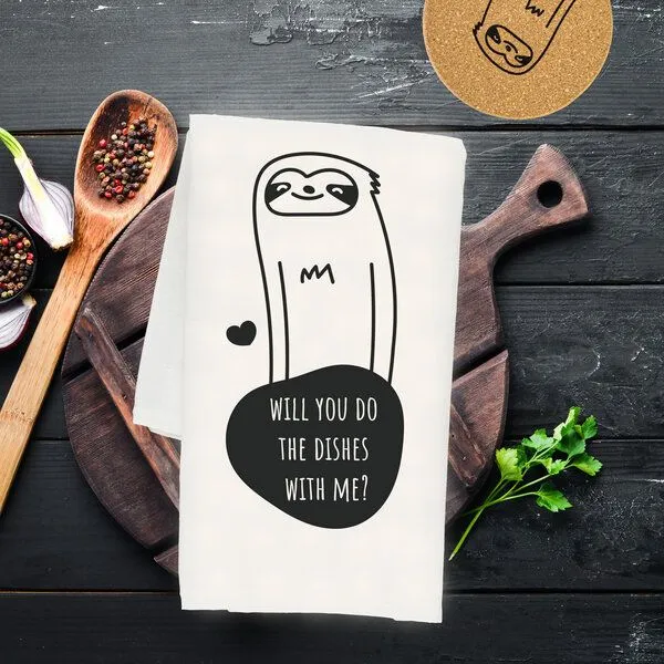 PepMelon Machst du den Abwasch mit mir? Faultier Geschirrtuch, 50 x 70 cm – Produktbild 3 von 4