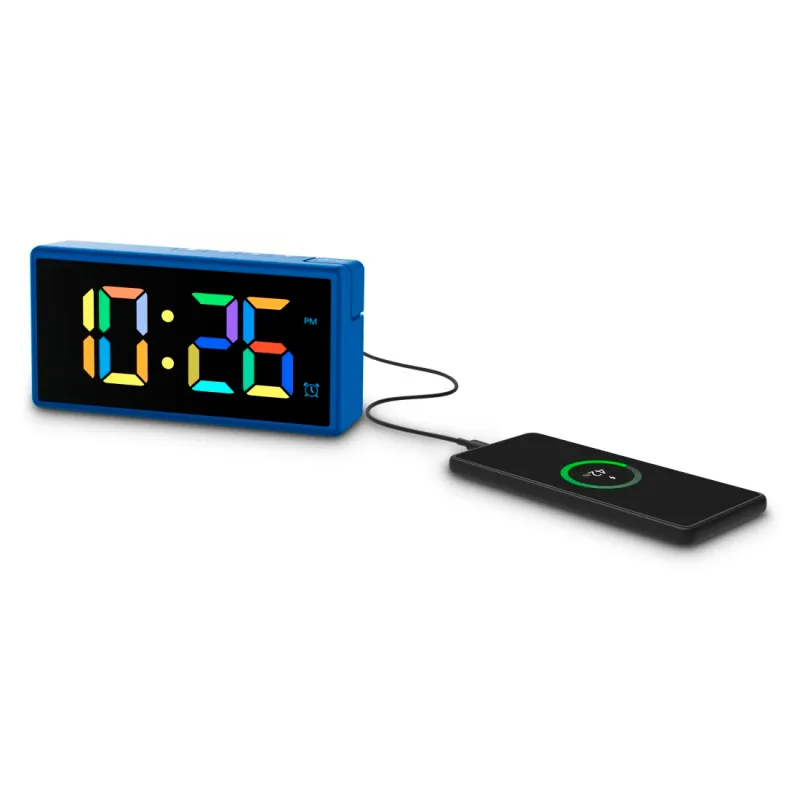 Hama Hama Digitaler Wecker "Ibiza", Multicolor-Display, mit USB-Ladefunktion, Blau, – Produktbild 2 von 4