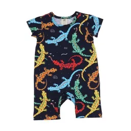 Walkiddy Baby Strampler GOTS zertifiziert, dunkelblau, Salamander-Allover „Colorful Salamanders“, Kurzarm – Walkiddy – Produktbild 1 von 1