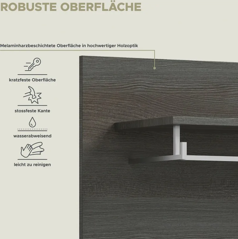 Home affaire Garderobenpaneel Rumba, Breite 80cm, 3 Haken, 1 Kleiderstange, 1 Ablageboden, Garderobe, Paneel, Wandpaneel, Flurmöbel, Grau|silberfarben, – Produktbild 5 von 5
