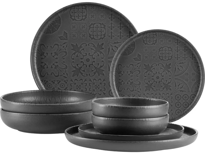 Mäser Mäser Kombiservice 8-tlg. "Trad. Tiles" Steinzeug, Schwarz, – Produktbild 1 von 6