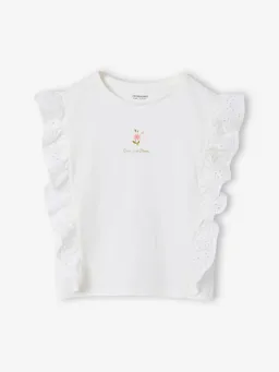 Vertbaudet Mädchen T-Shirt mit Lochstickerei-Volants – Produktbild 1 von 1