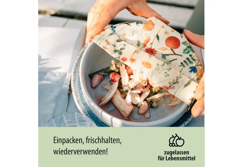little bee fresh little bee fresh Bienenwachstücher Bio-Bienenwachstücher Starter-Set S/M/L, Set, 3-tlg., wiederverwendbar, plastikfrei, nachhaltig, regional, Rosa, – Produktbild 3 von 5