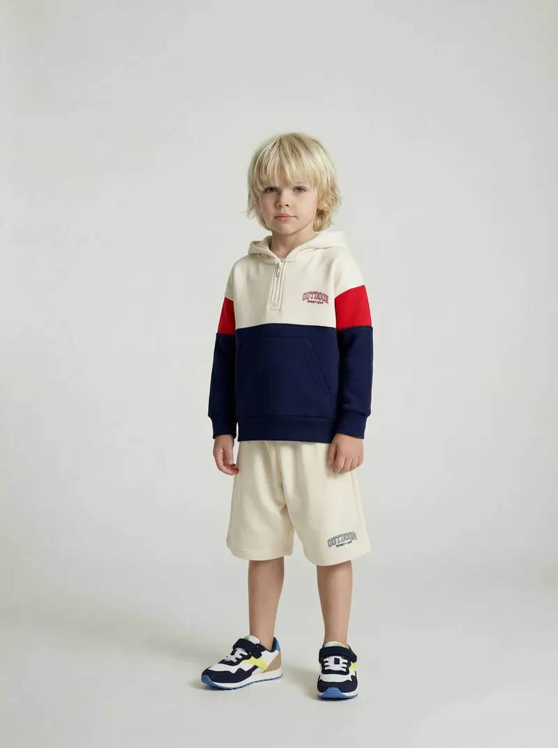 Vertbaudet Sport-Shorts Jungen mit Print am Bein, Wollweiß, – Produktbild 1 von 4