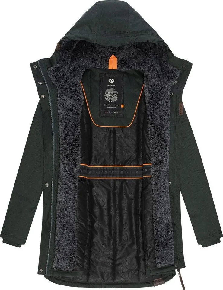 ragwear ragwear Wintermantel Elsie Melange Wasserdichter Winterparka mit Kapuze und Teddyfleece, Grün, – Produktbild 1 von 3