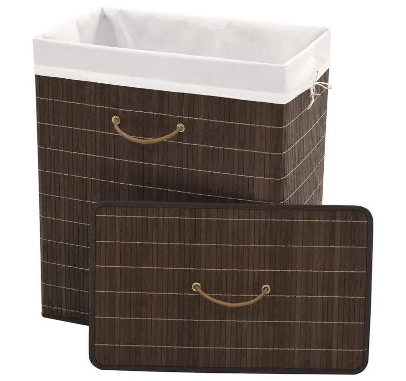 furnicato Wäschekorb Bambus-Wäschebehälter 40 x 30 x 60 cm Dunkelbraun (1 St), Klappbare Wäschetonne mit herausnehmbarem Innensack und Griffen, Braun, – Produktbild 2 von 5