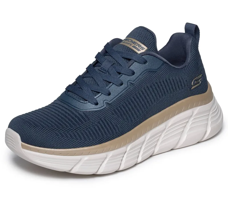 Skechers Skechers BOBS B FLEX HI-FLYING HI Sneaker, Trainingsschuh, Schnürschuh, Freizeitschuh in veganer Verarbeitung, Blau|goldfarben, – Produktbild 1 von 5