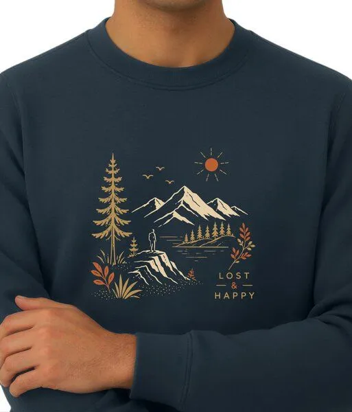 Spreecult Spreecult Lost & Happy - Unisex Sweatshirt - Bio und Fair - Natur Nacht Berge Wasser, Denim (blau), – Produktbild 2 von 4