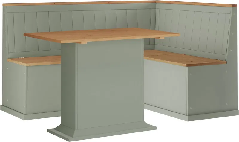 OTTO home Essgruppe Sara, (2-tlg), Massivholz-Set, aus massiver Kiefer, mit Paneel-Rücken, Grün, – Produktbild 2 von 5