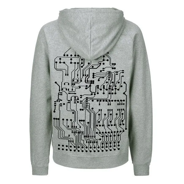HANDGEDRUCKT HANDGEDRUCKT "Vernetzt" Männer Zip Hoody aus reiner Biobaumwolle (kbA), Grey, – Produktbild 1 von 4