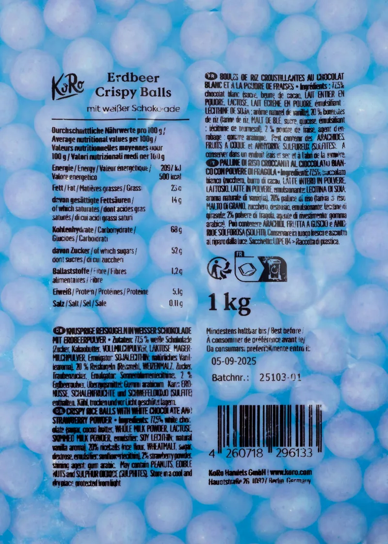 KoRo Reis Crispies in weißer Schokolade und Erdbeerpulver 1 kg – Produktbild 5 von 5