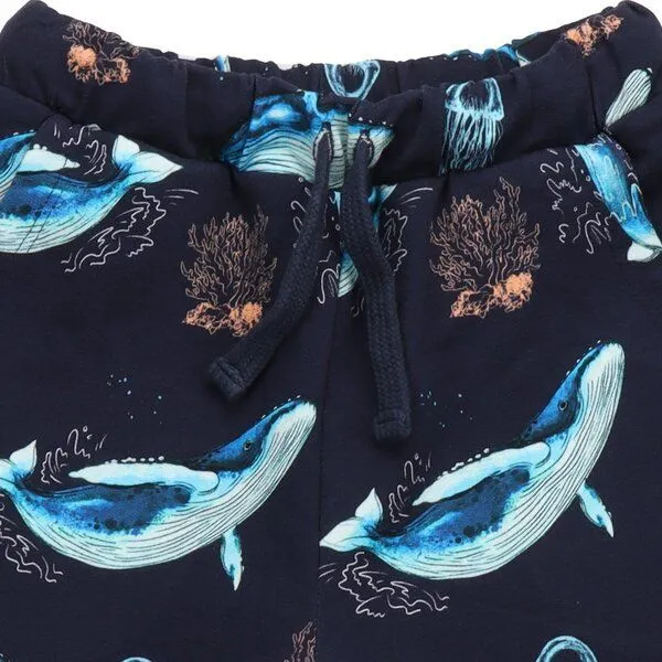 Walkiddy Walkiddy Kinder Shorts – Dunkelblau mit Wal-Print, bequem, elastischer Bund, Sommer-Shorts, Blau, – Produktbild 2 von 3