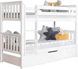 TICAA TICAA Etagenbett Sammy, umbaubar zu 2 Einzelbetten, edles Design im Landhausstil (90x200cm), inklusive Schubkasten, 2x Rollrost, zertifiziertes Massivholz Kiefer – Produktbild 1 von 1