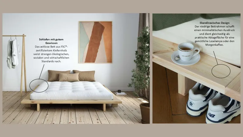Karup Design Futonbett Bettgestell JAPAN BED Futonbett aus FSC®-zertifiziertem Massivholz (Mit Lattenrost), zeitlos, bequem & in mehreren Farben und Größen erhältlich, Braun, – Produktbild 3 von 7