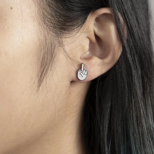 Fyngers Fyngers Ohrstecker aus chirurgischen Edelstahl hochglanzpoliert F*CK YOU, Silber, – Produktbild 4 von 8