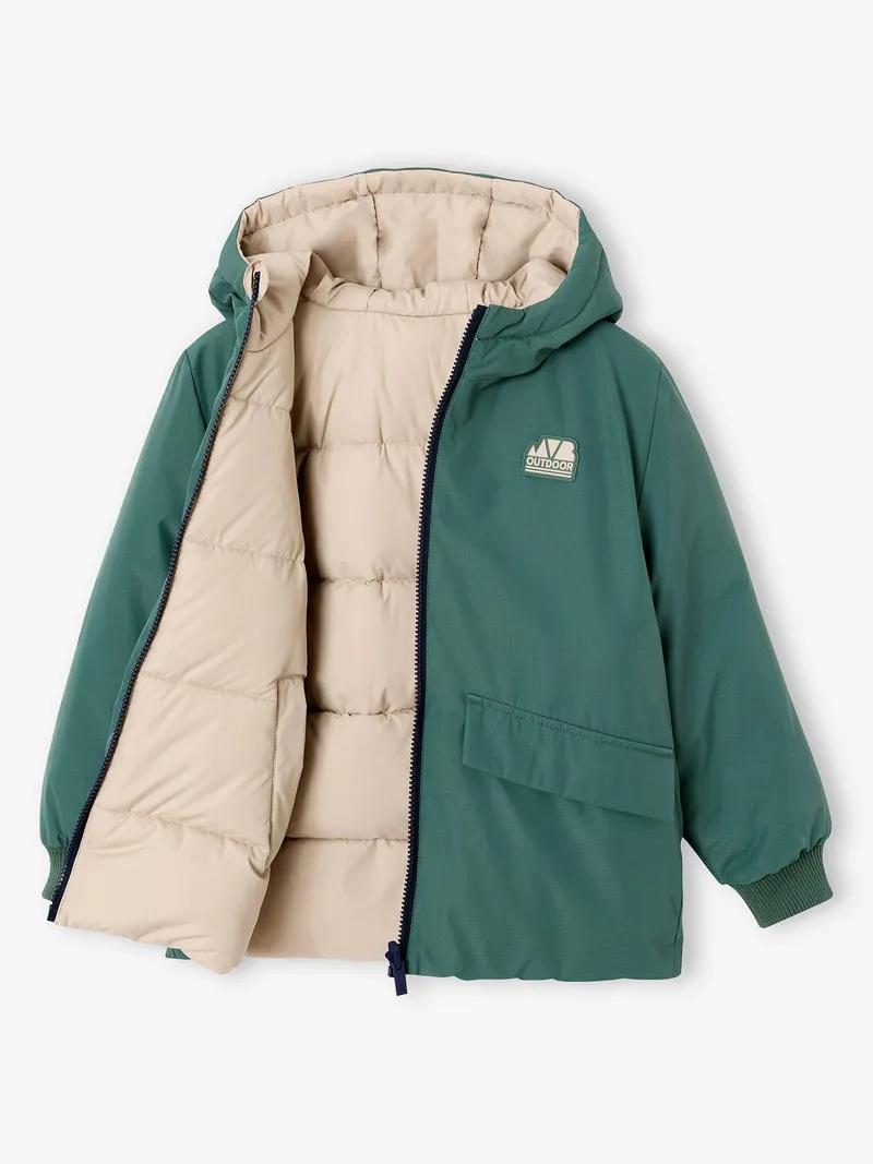 Vertbaudet Wendbare Jungen Jacke mit Kapuze und Polyester salbei, Salbeigrün, – Produktbild 3 von 4