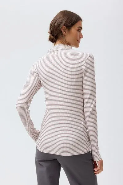 People Wear Organic People Wear Organic Rippstrick Langarmshirt, rosa geringelt, Rose, – Produktbild 3 von 4