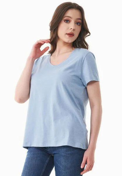 ORGANICATION ORGANICATION Damen Basic T-Shirt aus Bio-Baumwolle mit V-Ausschnitt, Ice blue, – Produktbild 4 von 4
