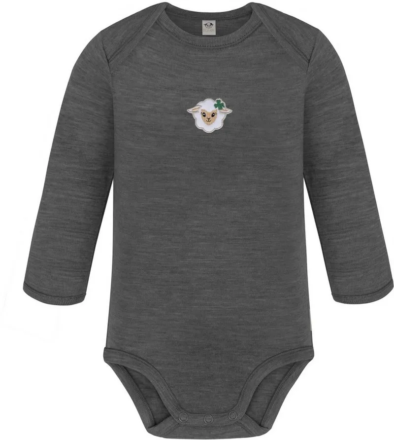 normani Langarmwickelbody Baby Merino Body Langarm Auckland Einteiler Bobysuit mit Umschlag für Jungen und Mädchen, Grau, – Produktbild 2 von 5