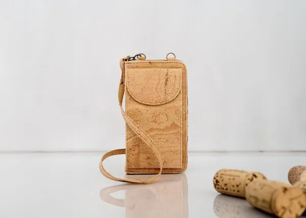 Kork-Deko Kork-Deko Kork Handytasche + Geldbeutel | beige oder weiß | 2 in 1 Tasche, Weiß, – Produktbild 2 von 4