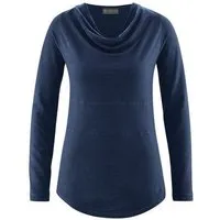 HempAge HempAge Damen Langarmshirt mit Wasserfallkragen Hanf/Biobaumwolle, Navy, – Produktbild 1 von 1