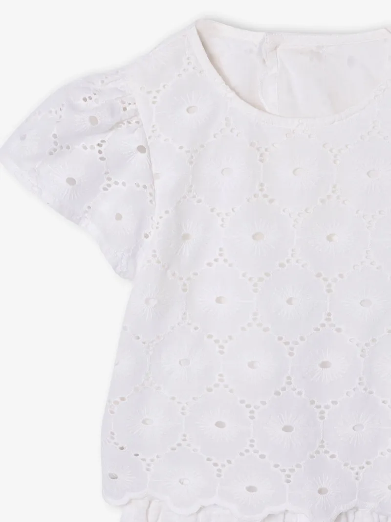 Vertbaudet Mädchen Jumpsuit mit Lochstickerei und Crinkle-Effekt, Weiß, – Produktbild 2 von 3
