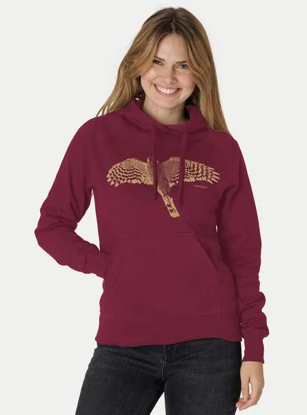 Peaces.bio - handbedruckte Biomode Peaces.bio - handbedruckte Biomode Bio-Hoodie Sperber Damen, Bordeaux, – Produktbild 2 von 3