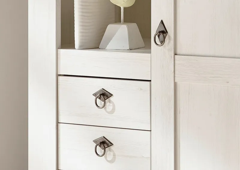 Home affaire Wohnwand Cremona, Anbauwand im Landhausstil, Komplettset, Wohnzimmer-Set, enthält Vitrinen, Lowboard und Wandboard, 376 cm breit, Weiß, – Produktbild 1 von 5