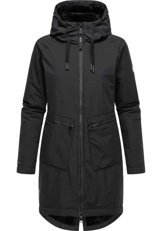 ragwear ragwear Kurzmantel Holstic Wasserdichter Damen Wintermantel mit Kunstfell am Kragen, Schwarz, – Produktbild 2 von 3