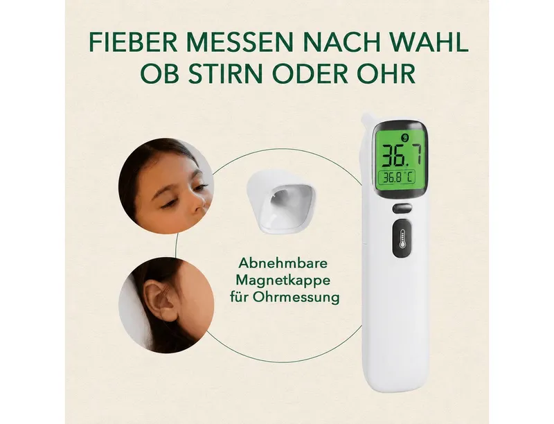 IEA Green Infrarot-Fieberthermometer kontaktloses Fieberthermometer AOJ-20A, FSC Verpackung, 1-tlg., für Babys/Kinder/Erwachsene, Stirn & Ohr, Farbwarnsystem, Weiß, – Produktbild 4 von 5