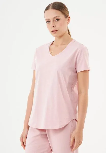 ORGANICATION ORGANICATION ESSENTIALS-TUBA- Basic T-Shirt aus Bio-Baumwolle mit V-Ausschnitt, Dusty pink, – Produktbild 3 von 3