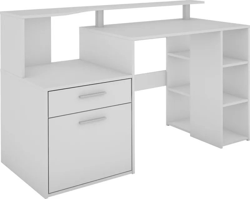 OTTO home Schreibtisch Luton, Breite 140 cm, Regal-Schreibtisch mit viel Stauraum, Weiß, – Produktbild 2 von 5