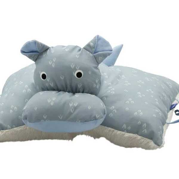 Flosinn Flosinn Kuscheltierkissen Nilpferd mit Teddyplüsch aus Baumwolle Personalisierbar, Hellblau, – Produktbild 2 von 4